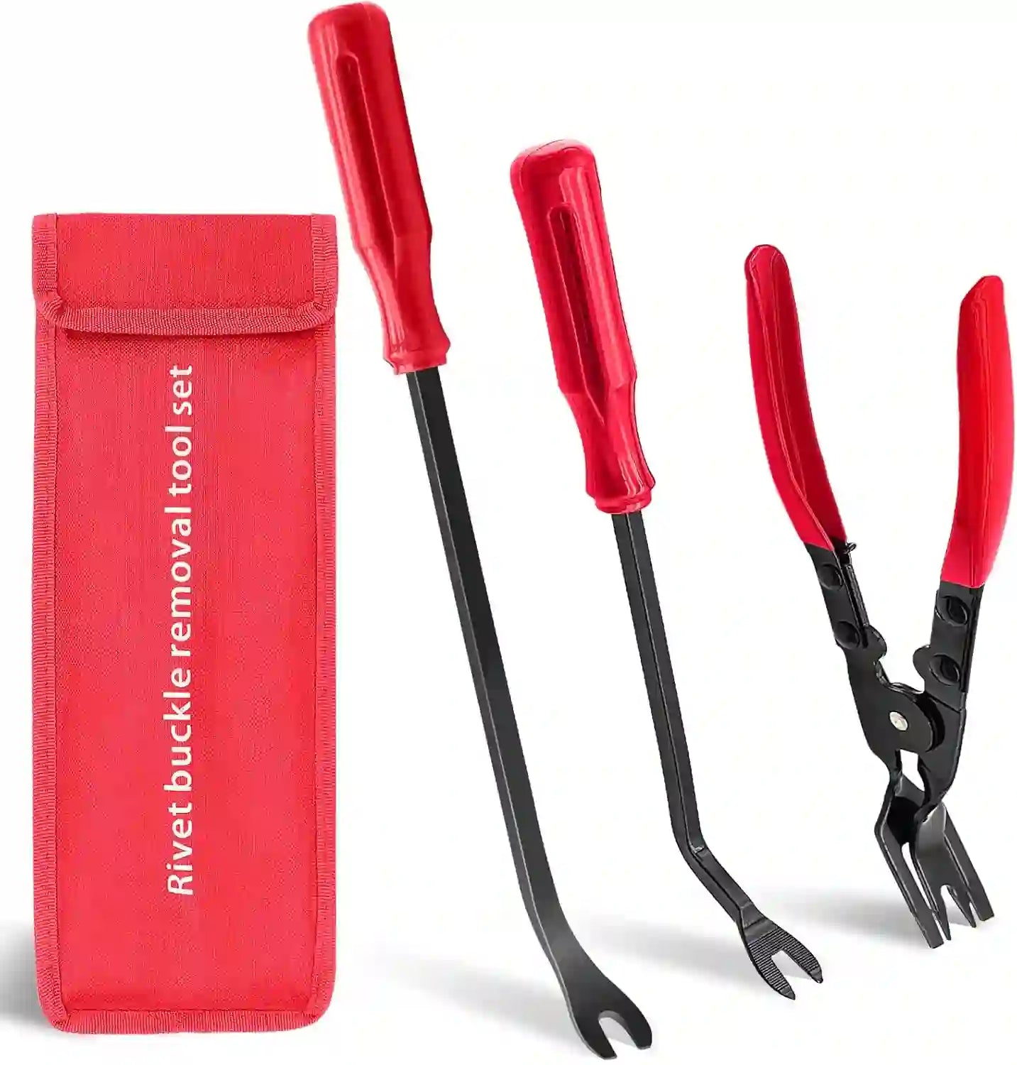 3 PCS Clip Removal Tool,Clip Pliers Fastener Remover,Car Trim Rivet Removal Pry Tool for Automotive Door Panel,Upholstery,Dashboard Red - Treasure Toks