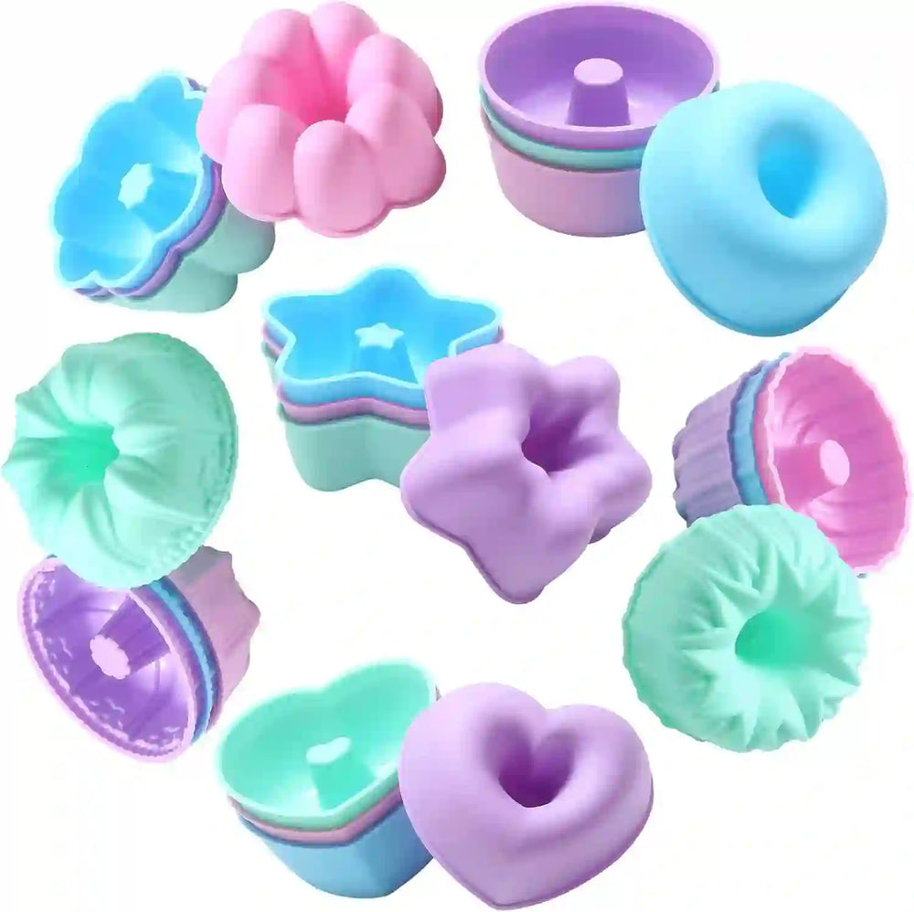 To Encounter 24 Pack Silicone Molds - Nonstick 3-Inch Silicone Donut Mold, Baking Cups, Donut Pan, Muffin, Jello, Bagel Pan - Oven, Microwave, Dishwasher Safe - Treasure Toks