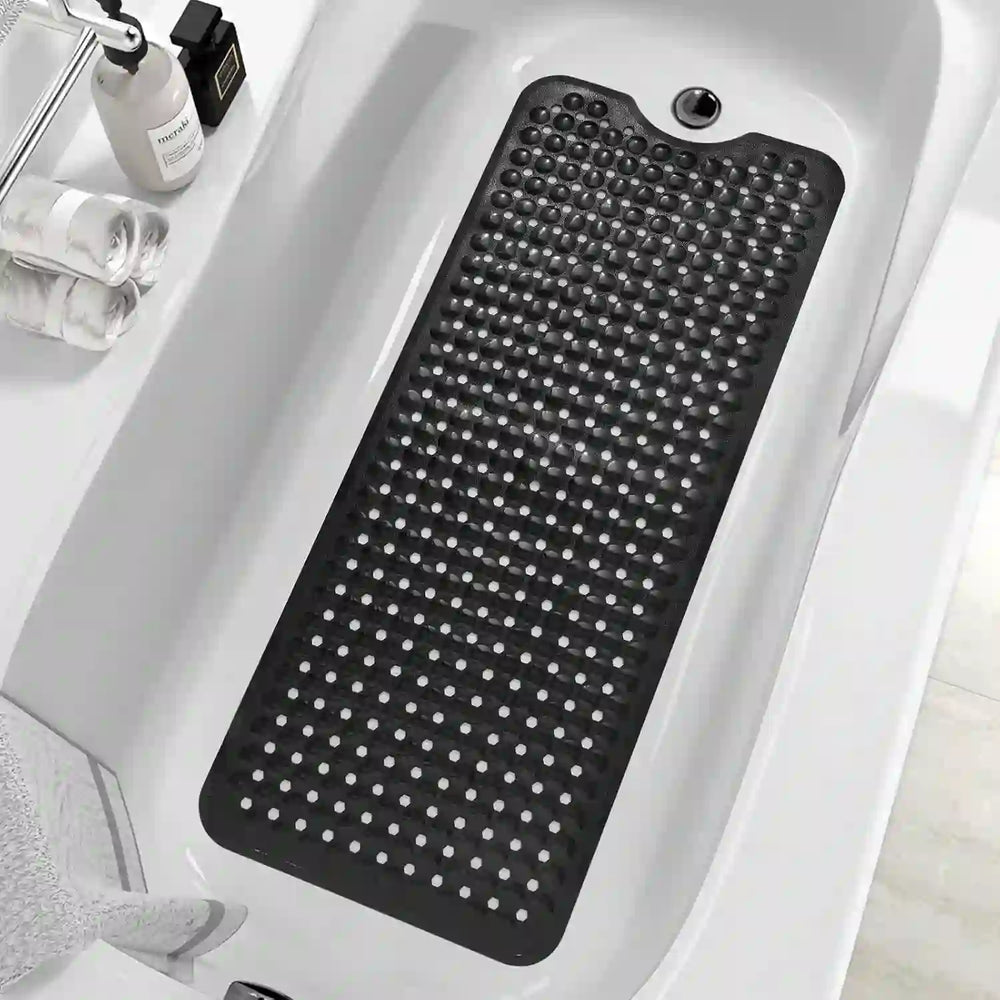 Bathtub and Shower Mats, 40x16 Inch Extra Large Non Slip Soft Bath Tub Mat with Suction Cups and Drain Holes for Bathroom Floor and Keep Tubs Clean, Machine Washable, Black - Treasure Toks