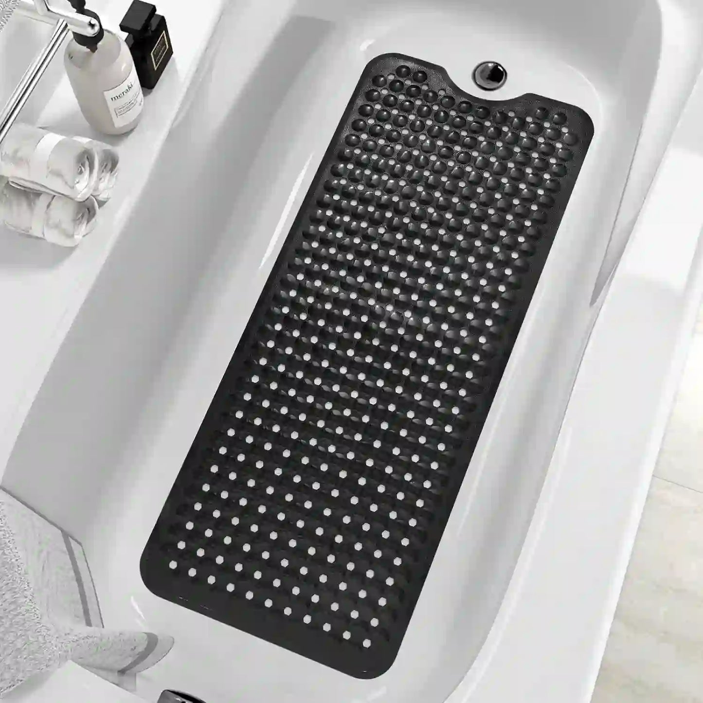 Bathtub and Shower Mats, 40x16 Inch Extra Large Non Slip Soft Bath Tub Mat with Suction Cups and Drain Holes for Bathroom Floor and Keep Tubs Clean, Machine Washable, Black - Treasure Toks
