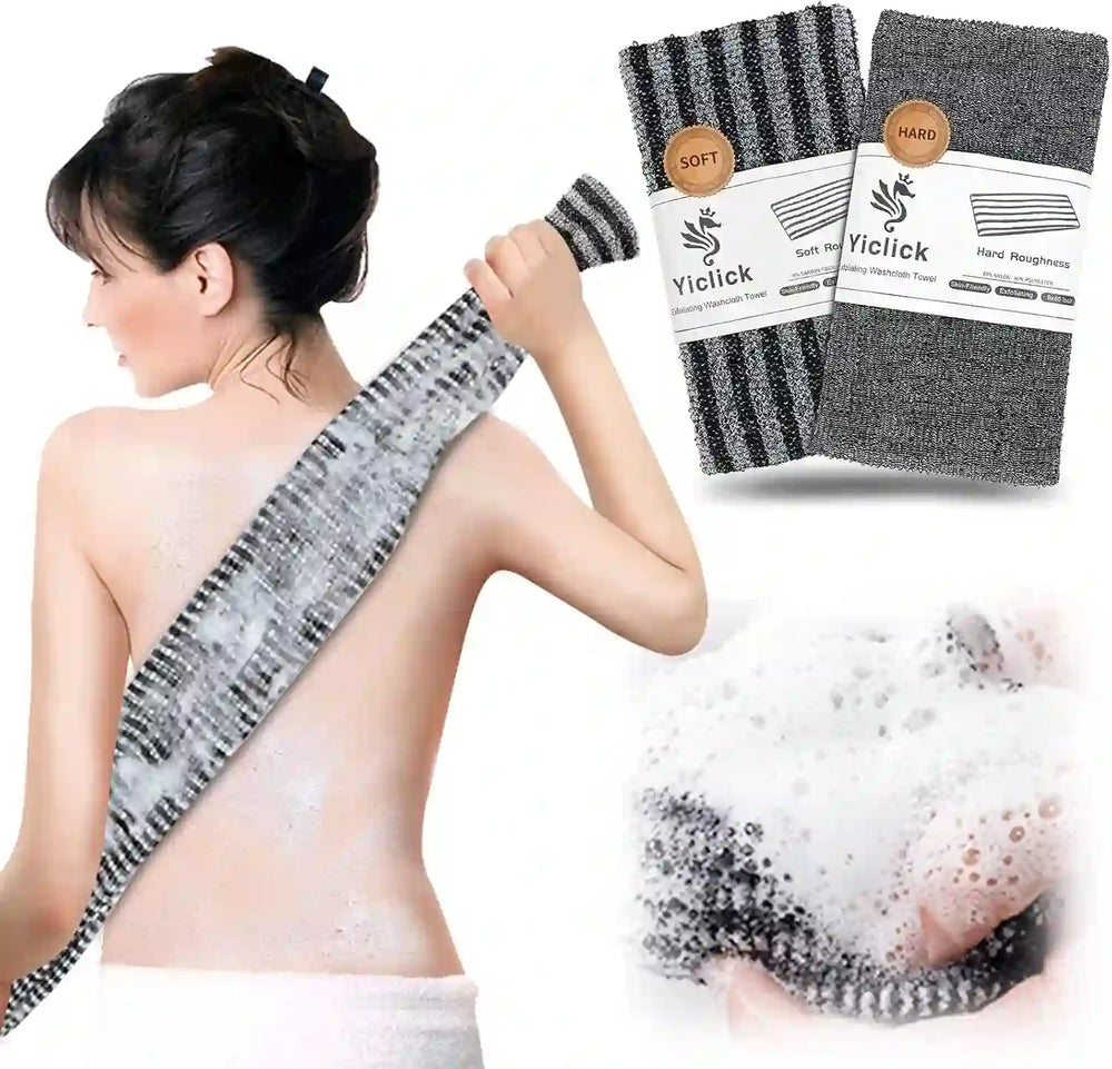 2 Pack Exfoliating Washcloth Towel - Body Scrubber Exfoliator, Loofah Sponge, Korean & Japanse & African Net Sponge Rag - Back Scrubber Washer for Use in Shower Bath - Treasure Toks