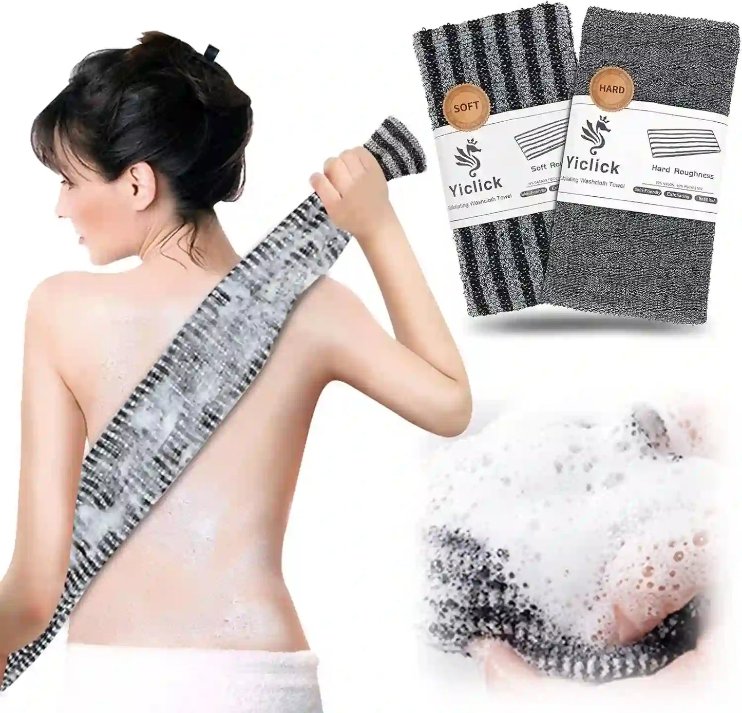 2 Pack Exfoliating Washcloth Towel - Body Scrubber Exfoliator, Loofah Sponge, Korean & Japanse & African Net Sponge Rag - Back Scrubber Washer for Use in Shower Bath - Treasure Toks
