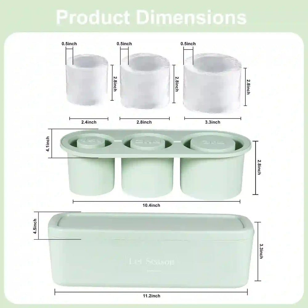 BPA Free Ice Cube Tray for Tumbler Cup 30Oz-40Oz, 3 Pcs Silicone Cylinder Ice Mold with Lid and Bin for Freezer, Easy Fill and Release Ice Maker for Cold Drinks, Coffee, Cocktails, Juice - Treasure Toks
