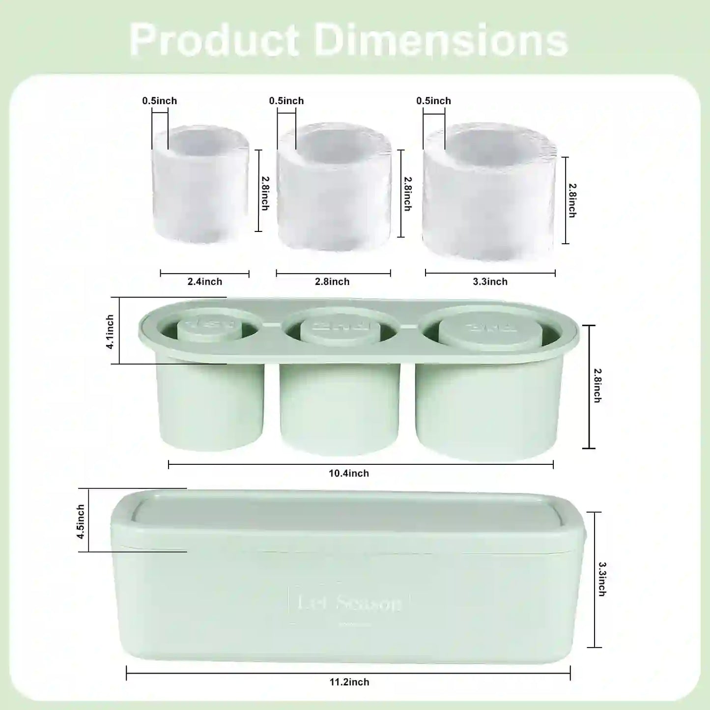 BPA Free Ice Cube Tray for Tumbler Cup 30Oz-40Oz, 3 Pcs Silicone Cylinder Ice Mold with Lid and Bin for Freezer, Easy Fill and Release Ice Maker for Cold Drinks, Coffee, Cocktails, Juice - Treasure Toks