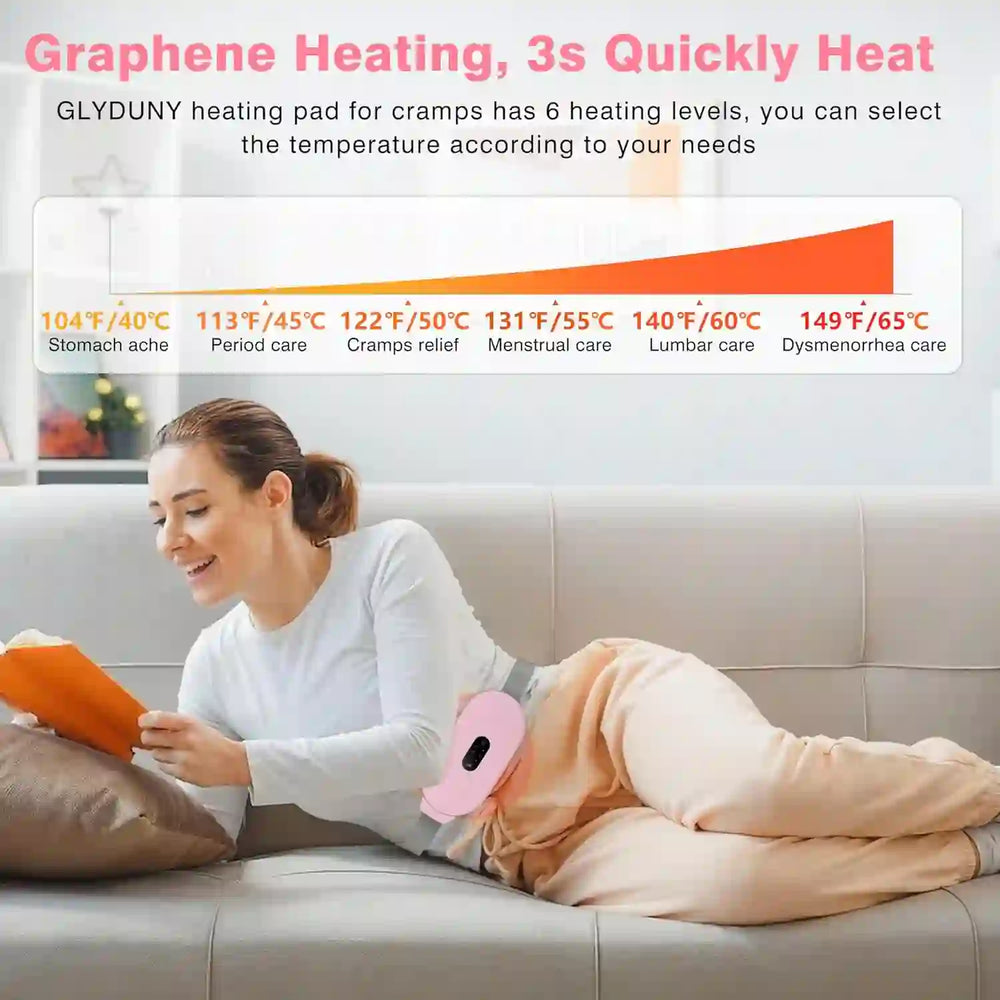 Heating Pads, Glyduny Period Cramp Massager Portable Cordless Heating Pad with 6 Heat Levels and 6 Massage Modes for Back Pain Relief Menstrual Heating Pad (Pink) - Treasure Toks