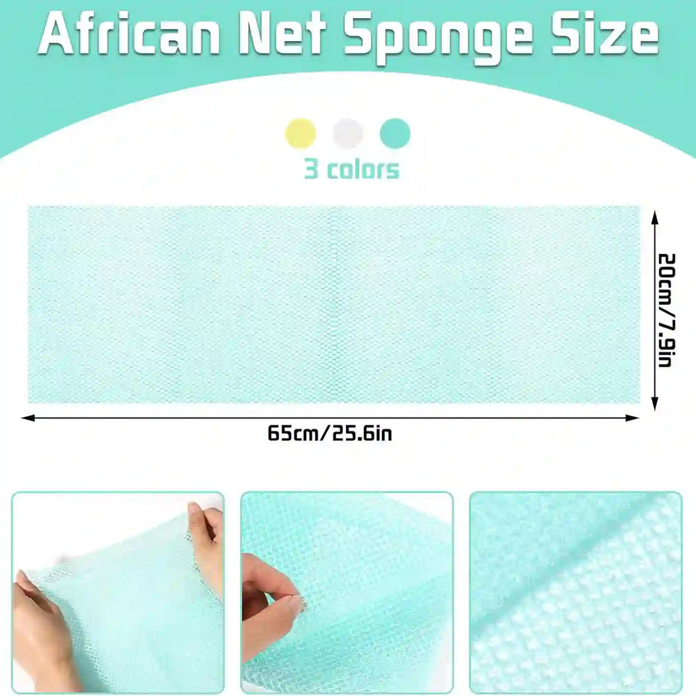 6 Pack African Net Sponge Exfoliating Glove Set, 3 Bath Sponge Body Scrubber Back Scrubber and 3 Pairs Exfoliating Gloves for Shower - Treasure Toks