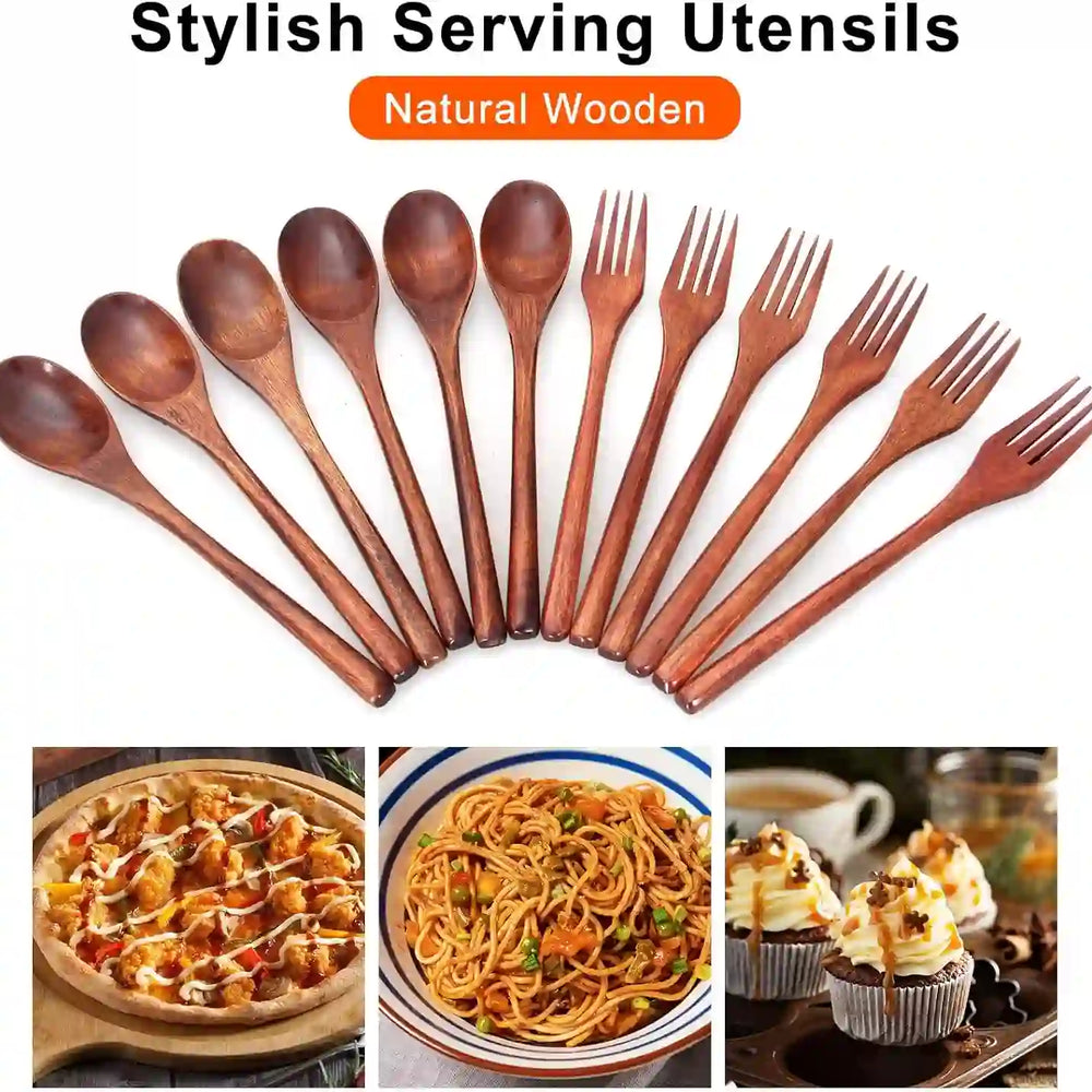 
                      
                        Wooden Spoon and Fork for Eating Utensil Set Lunch Wood Cutlery Japanese Silverware Sets Wooden Flatware Reusable Bamboo Eat Utensils Korean Small Wood Forks Spoons - Treasure Toks
                      
                    