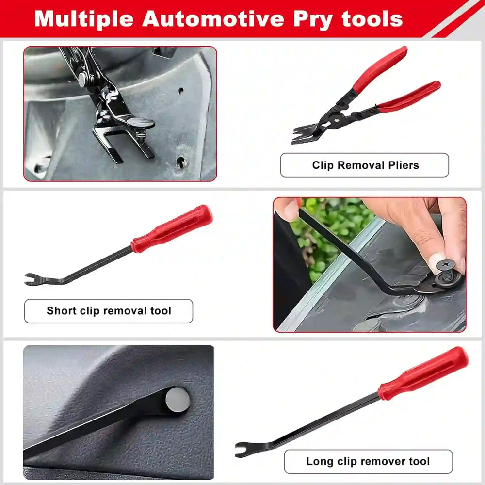 
                      
                        3 PCS Clip Removal Tool,Clip Pliers Fastener Remover,Car Trim Rivet Removal Pry Tool for Automotive Door Panel,Upholstery,Dashboard Red - Treasure Toks
                      
                    
