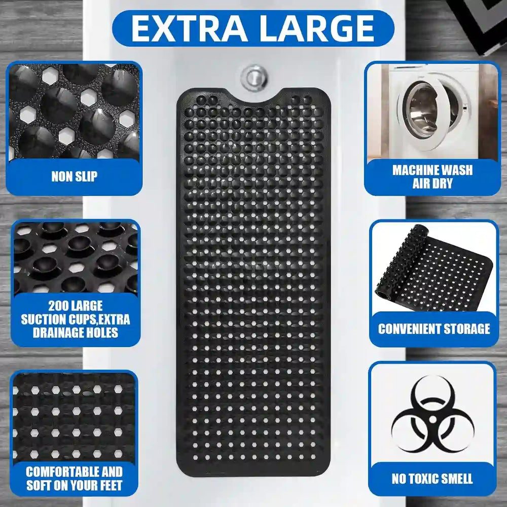 
                      
                        Bathtub and Shower Mats, 40x16 Inch Extra Large Non Slip Soft Bath Tub Mat with Suction Cups and Drain Holes for Bathroom Floor and Keep Tubs Clean, Machine Washable, Black - Treasure Toks
                      
                    