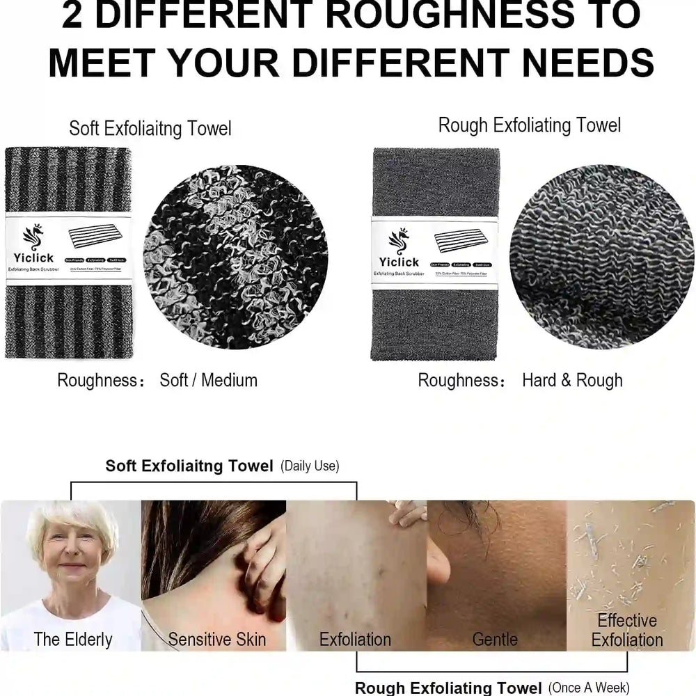 
                      
                        2 Pack Exfoliating Washcloth Towel - Body Scrubber Exfoliator, Loofah Sponge, Korean & Japanse & African Net Sponge Rag - Back Scrubber Washer for Use in Shower Bath - Treasure Toks
                      
                    