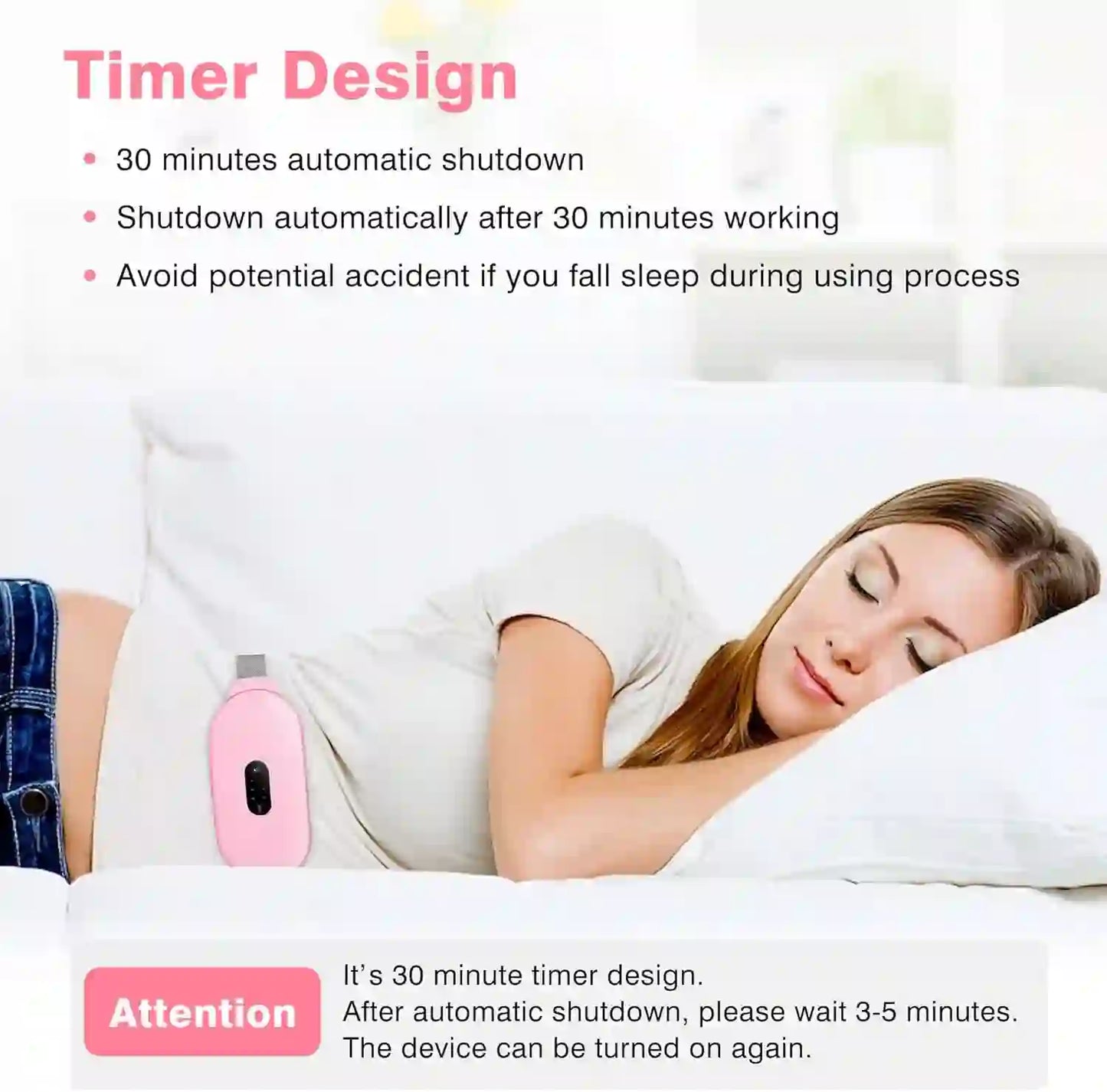 Heating Pads, Glyduny Period Cramp Massager Portable Cordless Heating Pad with 6 Heat Levels and 6 Massage Modes for Back Pain Relief Menstrual Heating Pad (Pink) - Treasure Toks