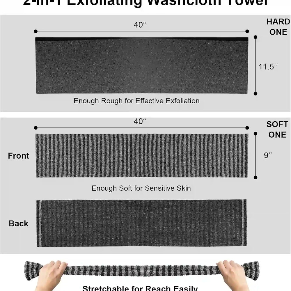 
                      
                        2 Pack Exfoliating Washcloth Towel - Body Scrubber Exfoliator, Loofah Sponge, Korean & Japanse & African Net Sponge Rag - Back Scrubber Washer for Use in Shower Bath - Treasure Toks
                      
                    