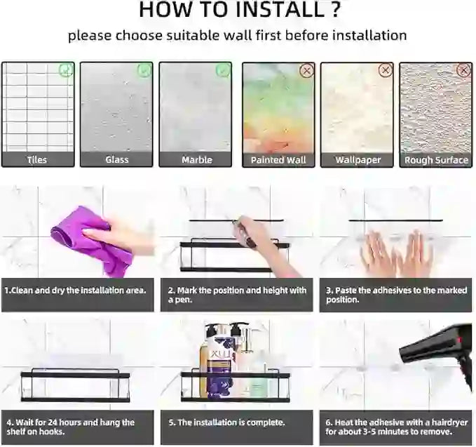 
                      
                        6 Pack Shower Caddy Organizer Shelves Rack, Stainless Steel Adhesive Bathroom Organizers and Storage Organization Set Home Kitchen Wall Decor, No Drill & Large Capacity & Heavy Duty, Black - Treasure Toks
                      
                    