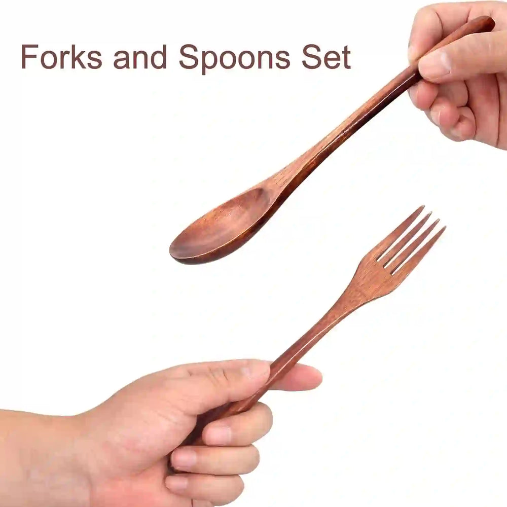 
                      
                        Wooden Spoon and Fork for Eating Utensil Set Lunch Wood Cutlery Japanese Silverware Sets Wooden Flatware Reusable Bamboo Eat Utensils Korean Small Wood Forks Spoons - Treasure Toks
                      
                    