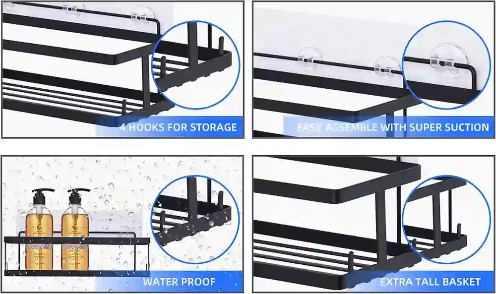 
                      
                        6 Pack Shower Caddy Organizer Shelves Rack, Stainless Steel Adhesive Bathroom Organizers and Storage Organization Set Home Kitchen Wall Decor, No Drill & Large Capacity & Heavy Duty, Black - Treasure Toks
                      
                    