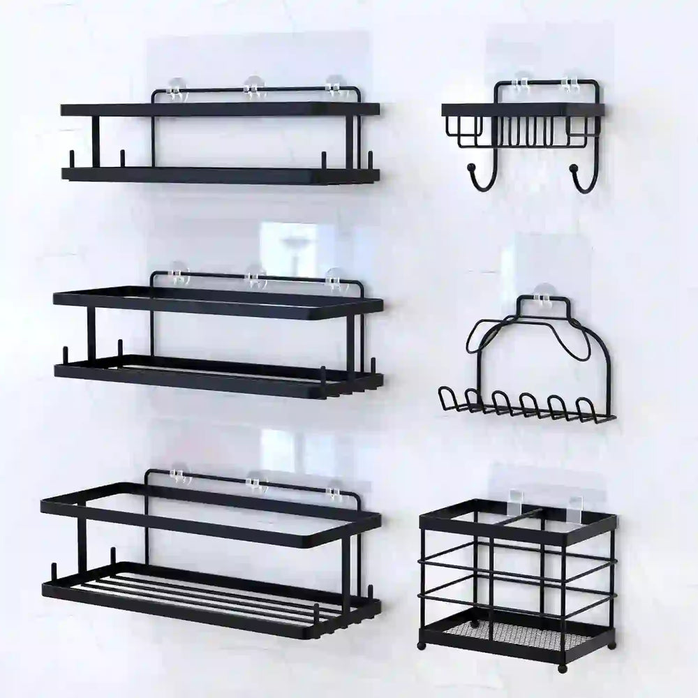 
                      
                        6 Pack Shower Caddy Organizer Shelves Rack, Stainless Steel Adhesive Bathroom Organizers and Storage Organization Set Home Kitchen Wall Decor, No Drill & Large Capacity & Heavy Duty, Black - Treasure Toks
                      
                    