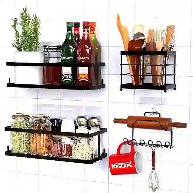 
                      
                        6 Pack Shower Caddy Organizer Shelves Rack, Stainless Steel Adhesive Bathroom Organizers and Storage Organization Set Home Kitchen Wall Decor, No Drill & Large Capacity & Heavy Duty, Black - Treasure Toks
                      
                    